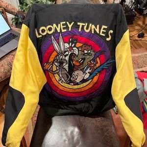 Rare Vintage 90s Looney Tunes Jeff Hamilton Silk Nylon Bomber Jacket Windbreaker